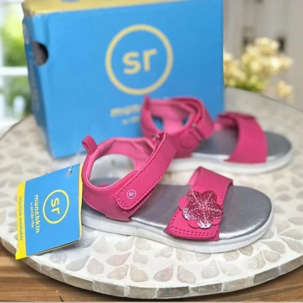 Stride Rite Jade Pink Glitter Flower Sandals Toddler Girls Size 9M EU 25